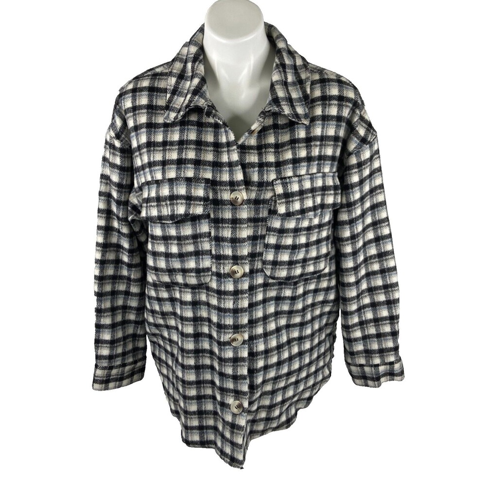 1 Funky Women Medium Shacket Black White Plaid Jacket Winter Outdoor NWT
